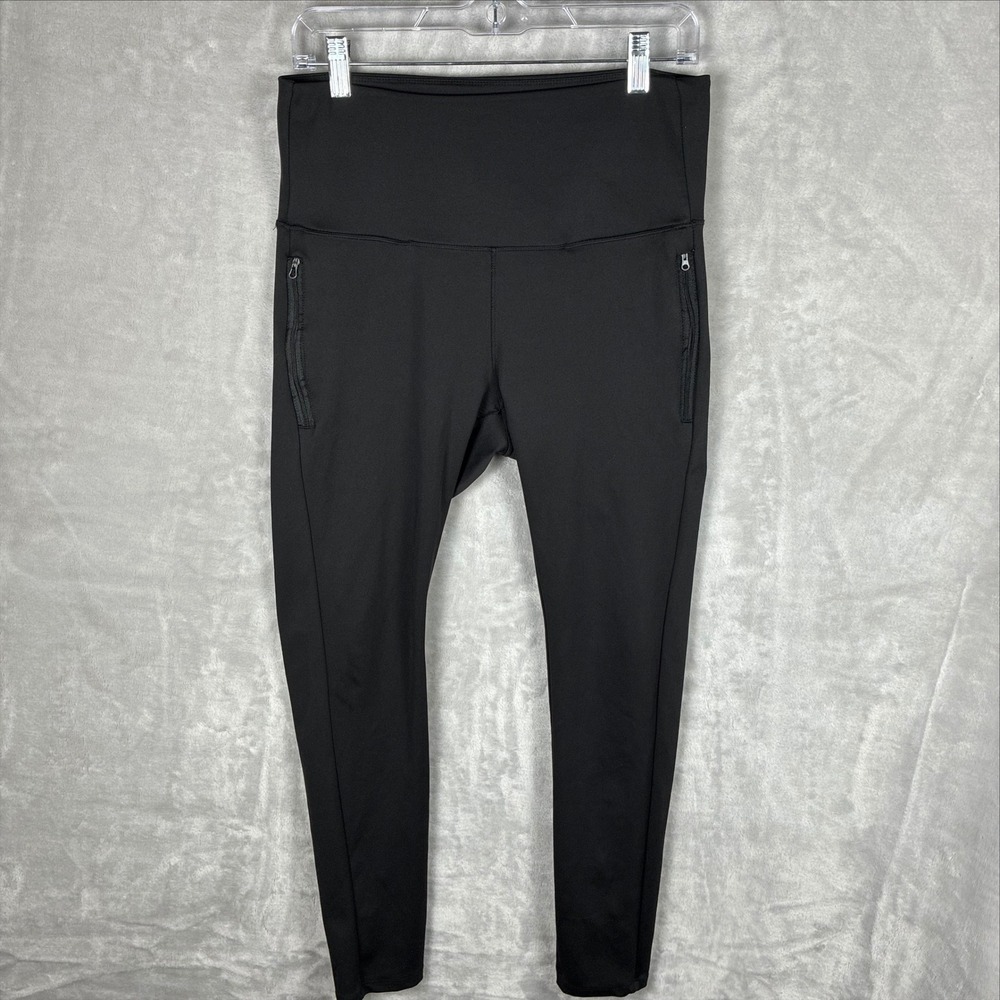 Modern Balance Womens High Waisted Active Leggings Black Zipper Pockets Large